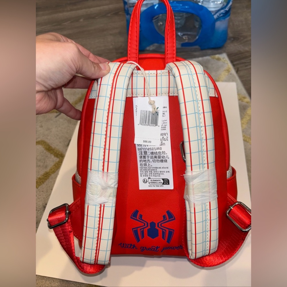 Disney Marvel Spider-Man Faux Fur Sherpa Great Power Loungefly Mini Backpack - Picture 4 of 9